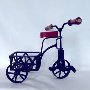 Slightly Used  Antique Classic Metal/Wood Black Brown  Decorative Mini Tricycle